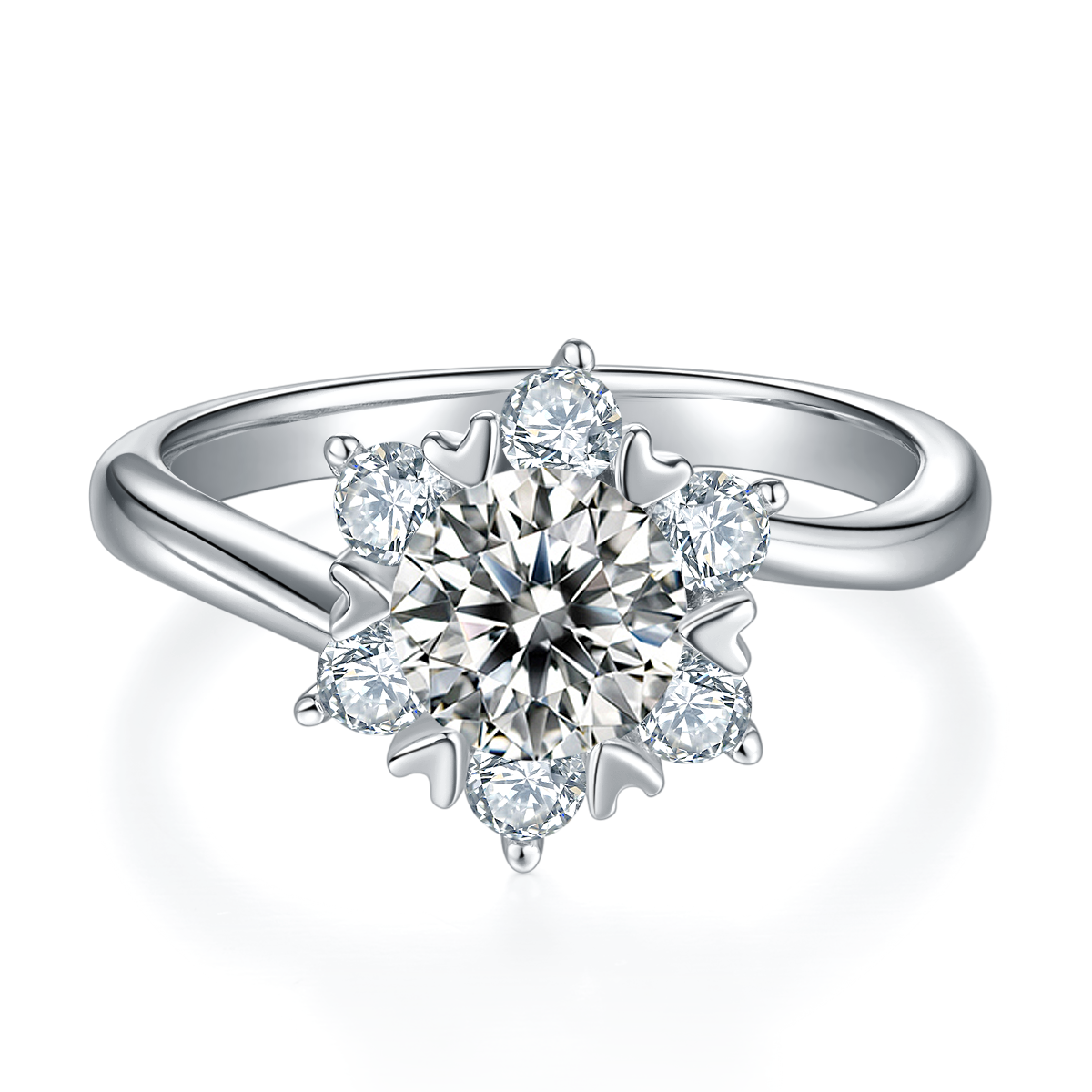 Starry Flower S925 Silver Plated Platinum Moissanite Diamond Women's Ring 1 Carat D-Class